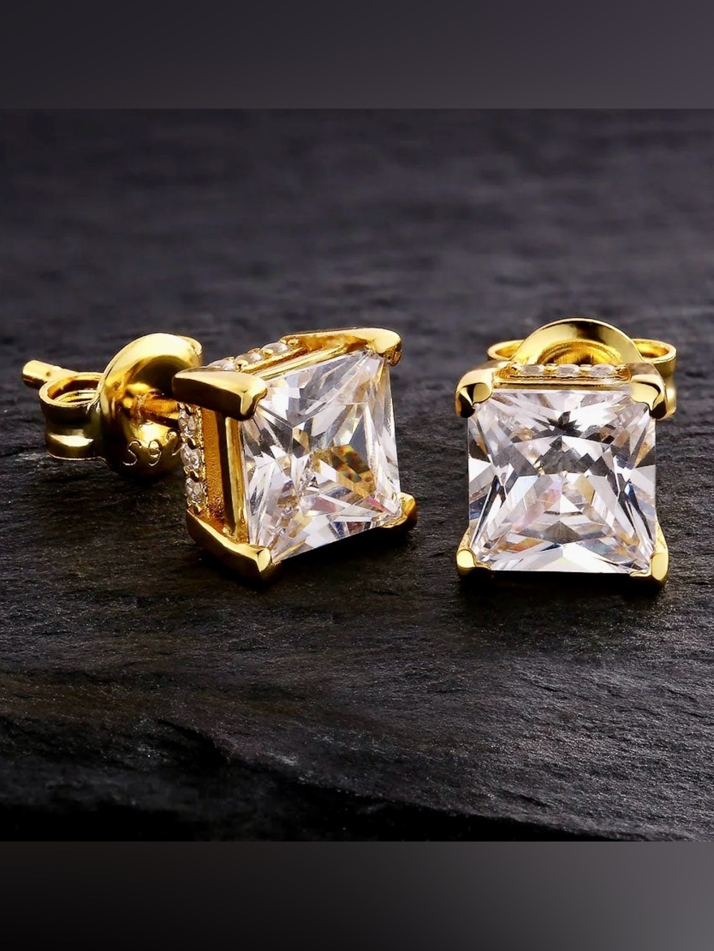 Certified 2ct Diamond studs Princess Cut 18k yellow gold on 925. 1ct Each - Picture 6 of 7